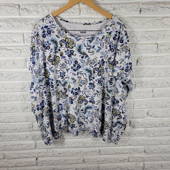 Basic Editions Womens Top 4X Plus Tee Short Sleeve Blue Yellow Floral FLO258E - Picture 1 of 8